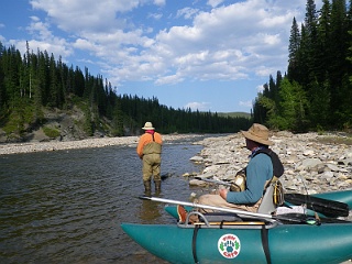 Waders are often worn when pontoon boat fishing on rivers